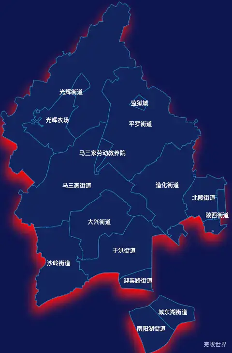 echarts沈阳市于洪区geoJson地图阴影